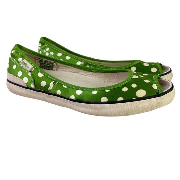 Simple Womens Entire 9457 Green Polka Dot Satin Peep Toe Flats Slip On Shoes 7.5 - Picture 1 of 16
